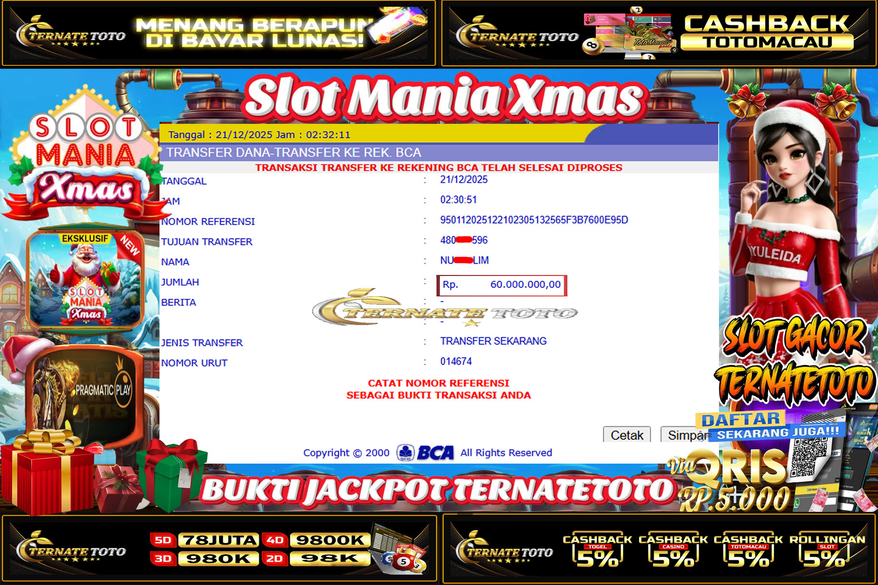 TERNATETOTO - SLOT MANIA XMAS DI PRAGMATIC Rp.60,000,000,-